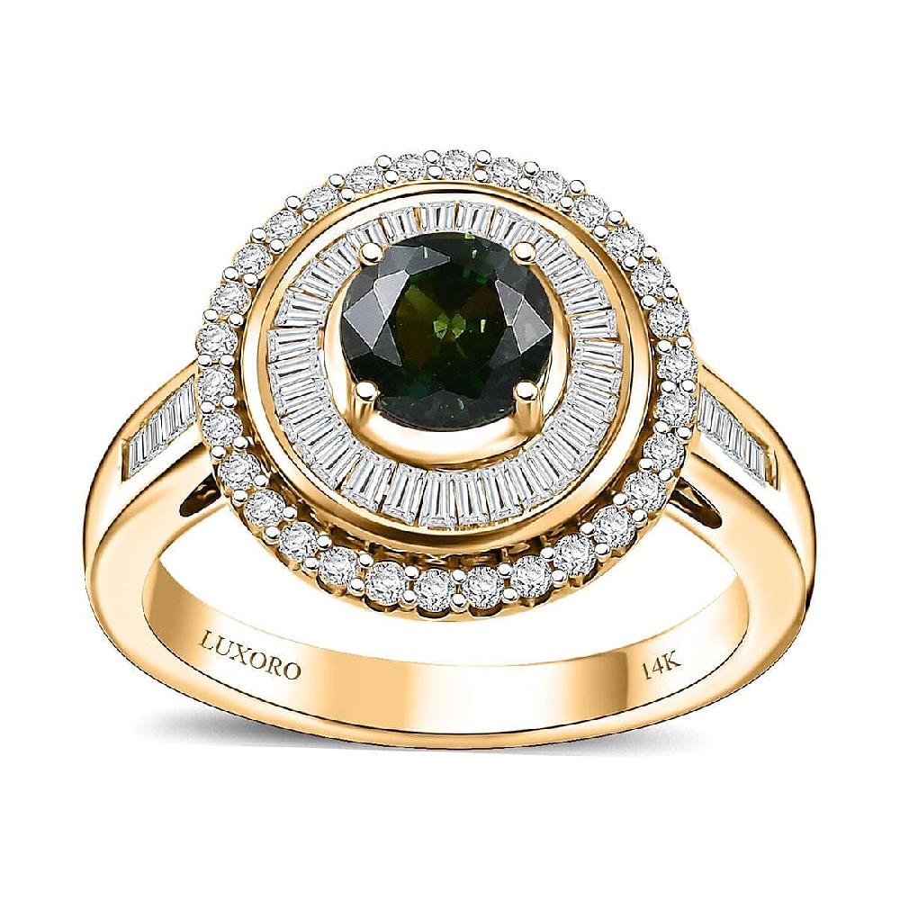 Certified & Appraised Luxoro 14K Yellow Gold AAA Green Sapphire Diamond (I2) (0.68 cts) Ring (5.15 g) 1.97 ctw