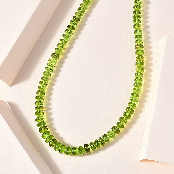 Certified & Appraised Luxoro 14K Yellow Gold AAA Hebei Peridot Beaded Graduated Necklace 18-20 Inches 140.00 Ctw