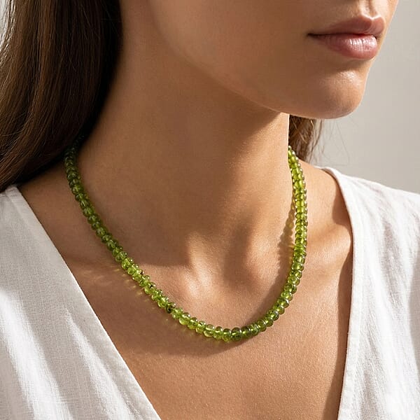 Certified & Appraised Luxoro 14K Yellow Gold AAA Hebei Peridot Beaded Graduated Necklace 18-20 Inches 140.00 Ctw