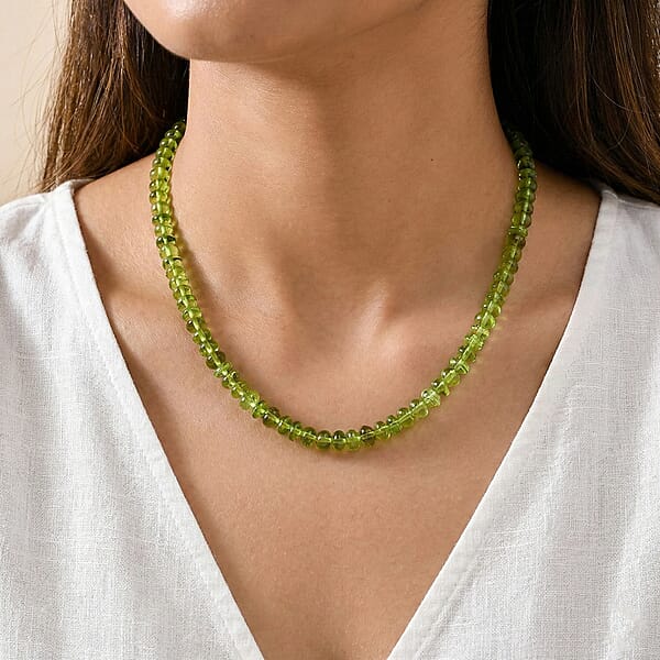 Certified & Appraised Luxoro 14K Yellow Gold AAA Hebei Peridot Beaded Graduated Necklace 18-20 Inches 140.00 Ctw