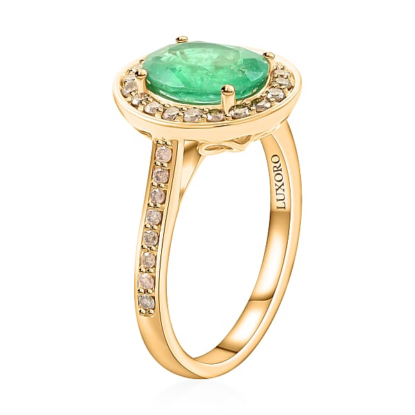 Certified & Appraised Luxoro 14K Yellow Gold AAA Kagem Zambian Emerald And G-H I2 Diamond Ring 4.10 Grams 2.25 Ctw