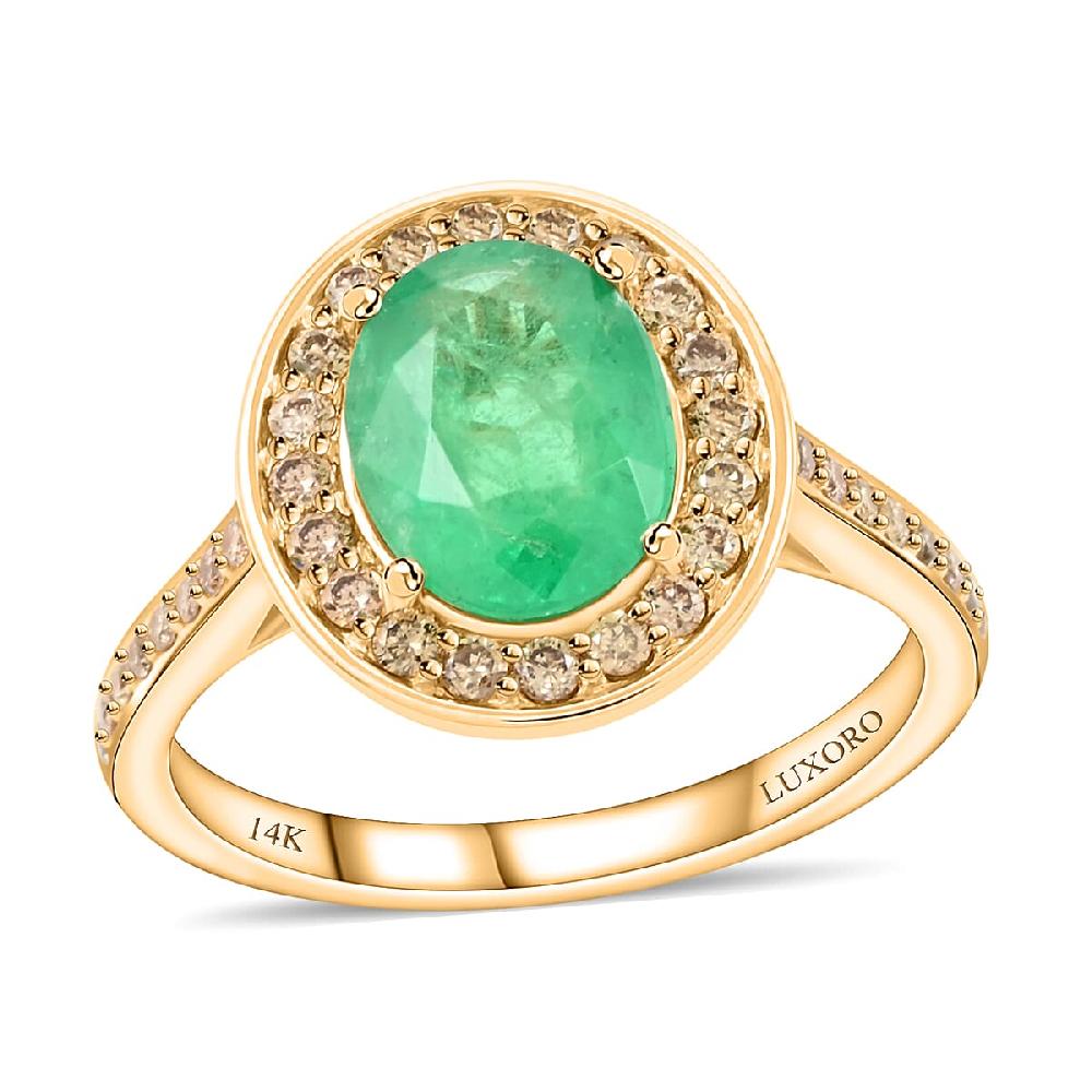 Certified & Appraised Luxoro 14K Yellow Gold AAA Kagem Zambian Emerald and G-H I2 Diamond Ring 4.10 Grams 2.25 ctw
