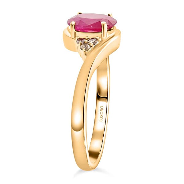 Certified & Appraised Luxoro 14K Yellow Gold AAA Montepuez Ruby And G-H I2 Diamond Ring 4.15 Grams 1.65 Ctw
