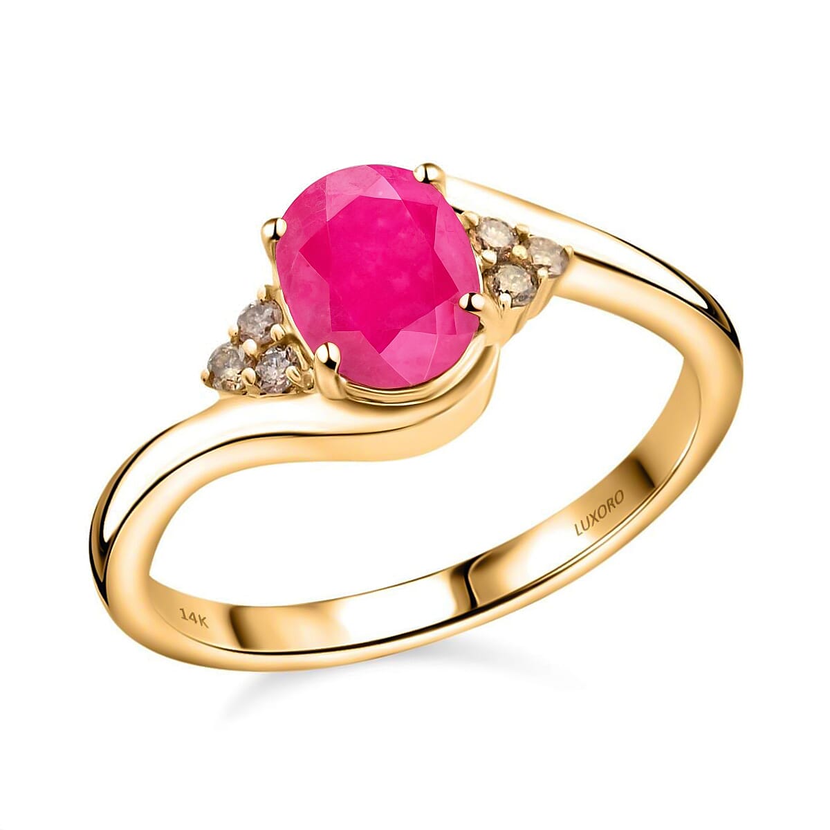 Certified & Appraised Luxoro 14K Yellow Gold AAA Montepuez Ruby and G-H I2 Diamond Ring 4.15 Grams 1.65 ctw