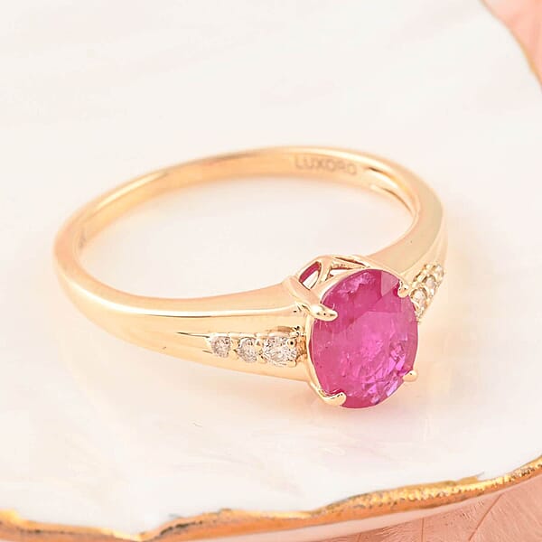 Certified & Appraised Luxoro 14K Yellow Gold AAA Montepuez Ruby And G-H I2 Diamond Ring 1.40 Ctw