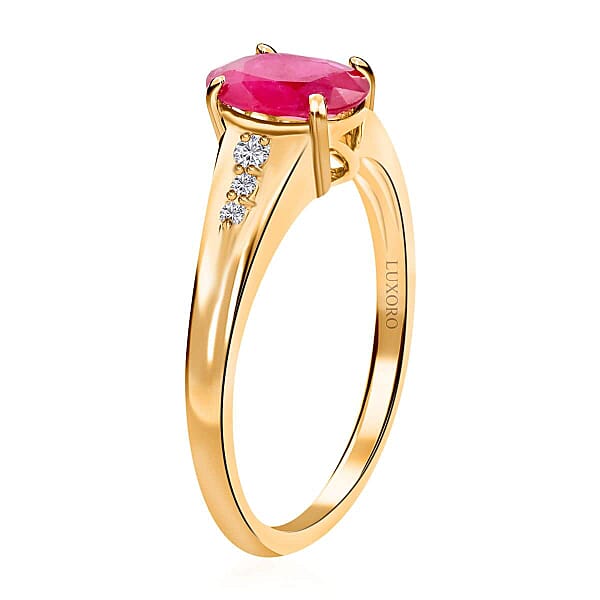 Certified & Appraised Luxoro 14K Yellow Gold AAA Montepuez Ruby And G-H I2 Diamond Ring 1.40 Ctw