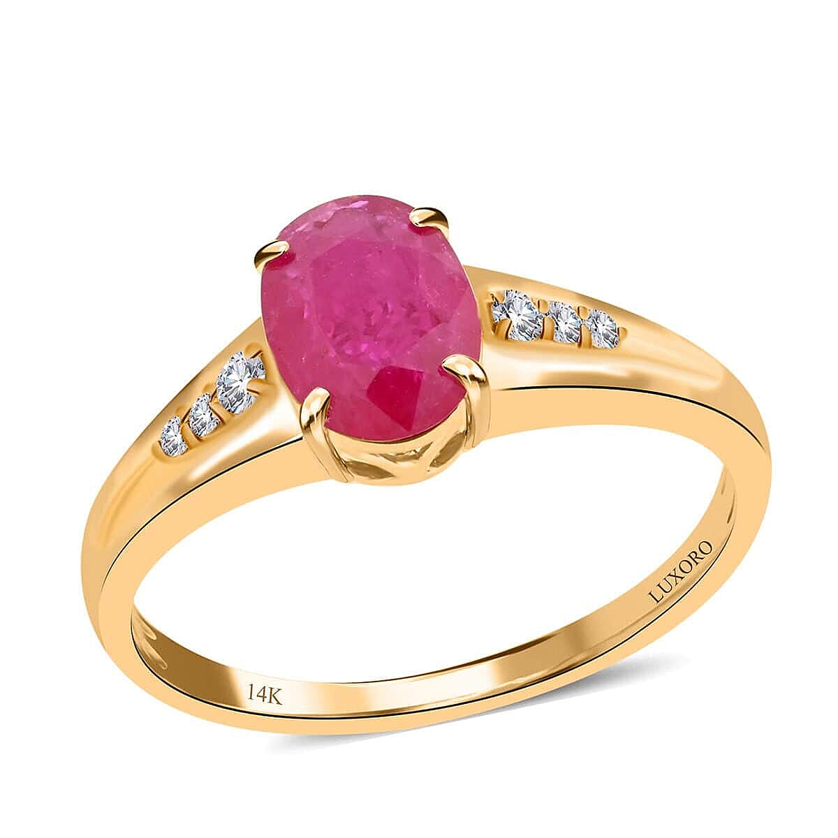 Certified & Appraised Luxoro 14K Yellow Gold AAA Montepuez Ruby and G-H I2 Diamond Ring 1.40 ctw