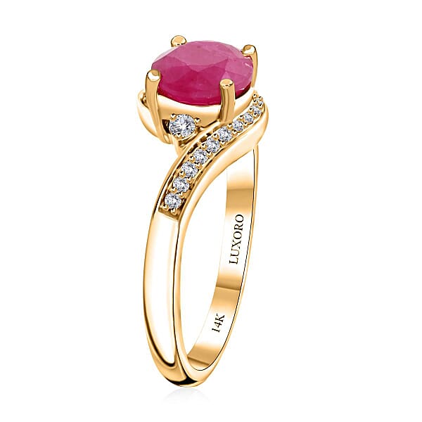 Certified & Appraised Luxoro 14K Yellow Gold AAA Montepuez Ruby And I2 Diamond Ring 1.80 Ctw