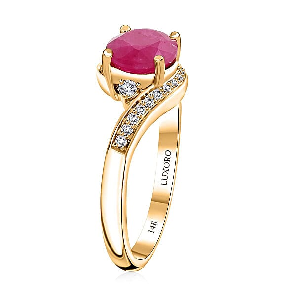 Certified & Appraised Luxoro 14K Yellow Gold AAA Montepuez Ruby And I2 Diamond Ring 1.80 Ctw