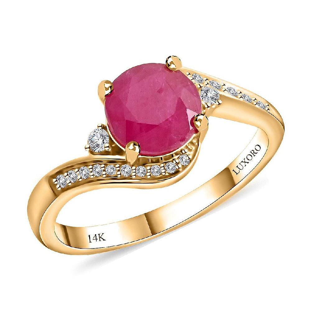 Certified & Appraised Luxoro 14K Yellow Gold AAA Montepuez Ruby and I2 Diamond Ring 1.80 ctw
