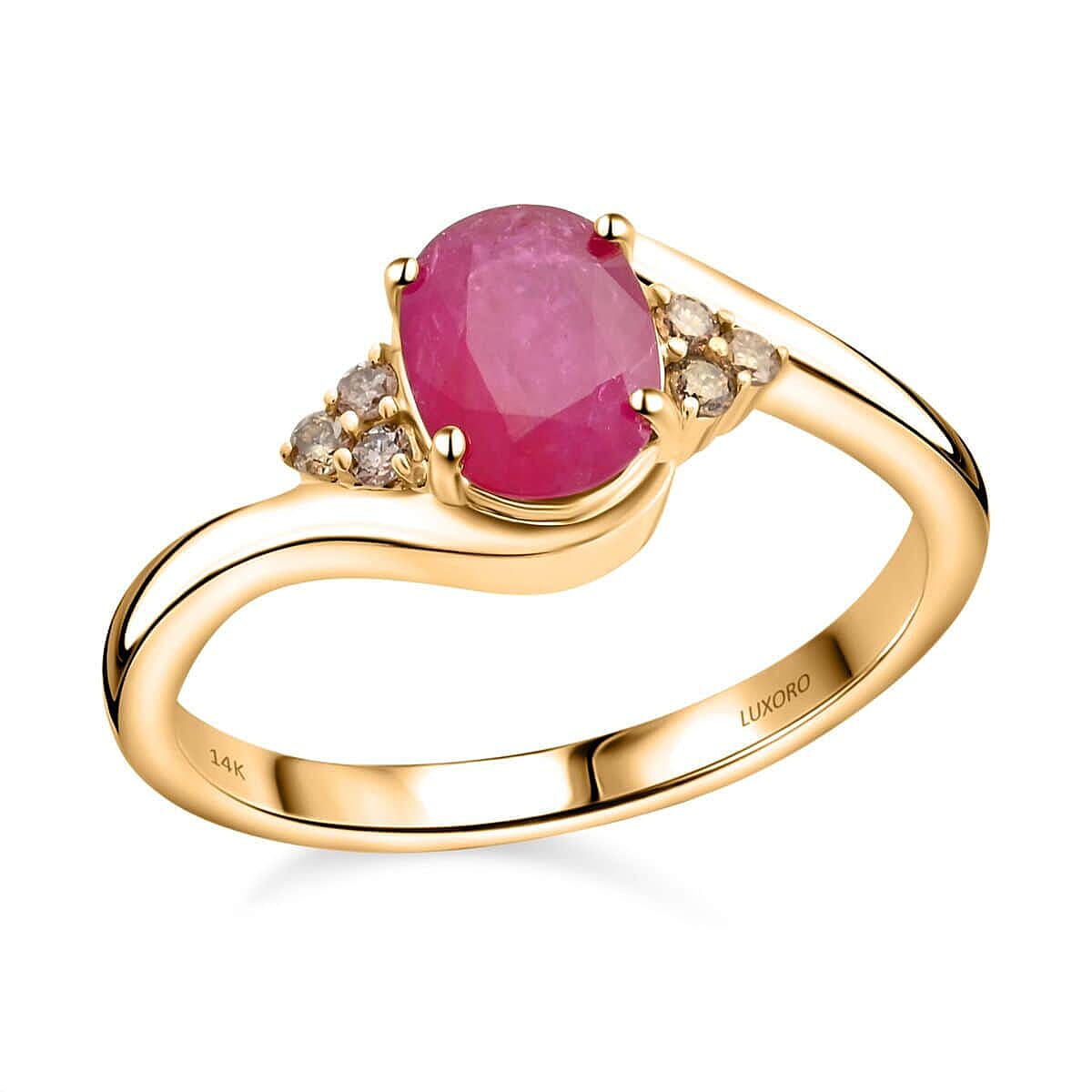 Certified & Appraised Luxoro 14K Yellow Gold AAA Montepuez Ruby And G-H I2 Diamond Ring 4.15 Grams 1.65 Ctw
