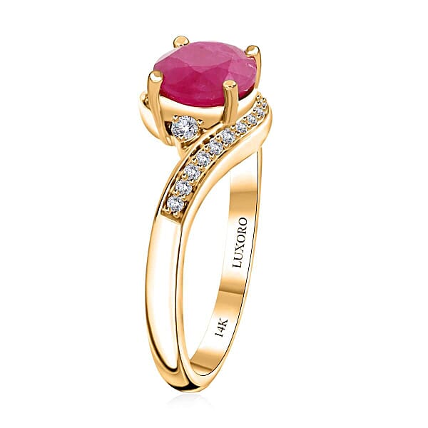 Certified & Appraised Luxoro 14K Yellow Gold AAA Mozambique Ruby Diamond (I2) Ring 1.80 Ctw