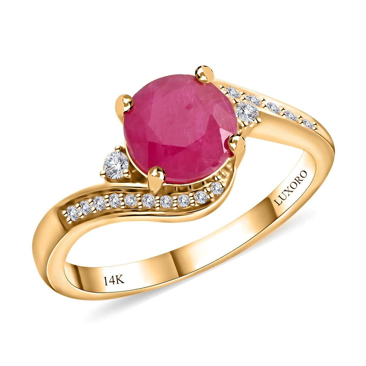 Certified & Appraised Luxoro 14K Yellow Gold AAA Mozambique Ruby Diamond (I2) Ring 1.80 ctw