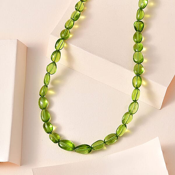 Certified & Appraised Luxoro 14K Yellow Gold AAA Peridot Beaded Graduated Necklace 18 Inches With 2 Inch Extender 130.00 Ctw