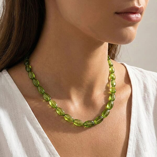 Certified & Appraised Luxoro 14K Yellow Gold AAA Peridot Beaded Graduated Necklace 18 Inches With 2 Inch Extender 130.00 Ctw