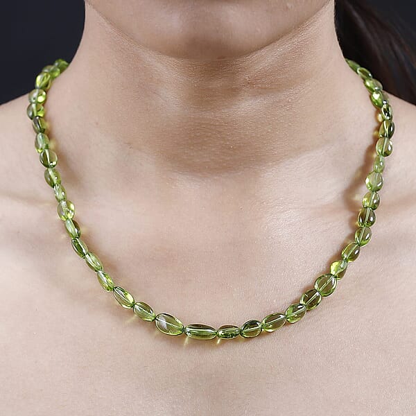 Certified & Appraised Luxoro 14K Yellow Gold AAA Peridot Beaded Graduated Necklace 18 Inches With 2 Inch Extender 130.00 Ctw