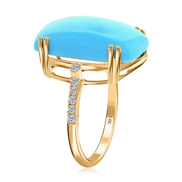 Certified & Appraised Luxoro 14K Yellow Gold AAA Sleeping Beauty Turquoise And G-H I2 Diamond Ring 11.00 Ctw
