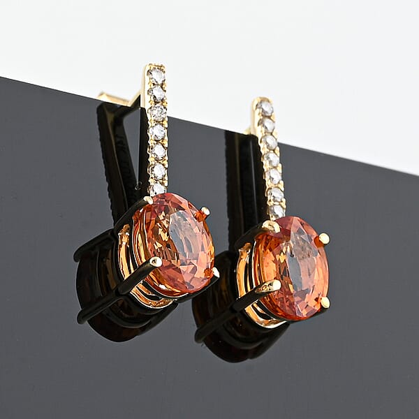 Certified & Appraised Luxoro 14K Yellow Gold AAA Songea Sapphire And I2 Diamond Earrings 2.15 Ctw