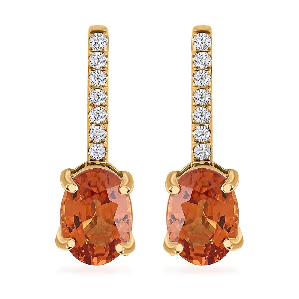 Certified & Appraised Luxoro 14K Yellow Gold AAA Songea Sapphire and I2 Diamond Earrings 2.15 ctw
