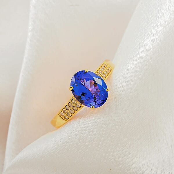 Certified & Appraised Luxoro 14K Yellow Gold AAA Tanzanite And G-H I2 Diamond Ring 3.00 Ctw