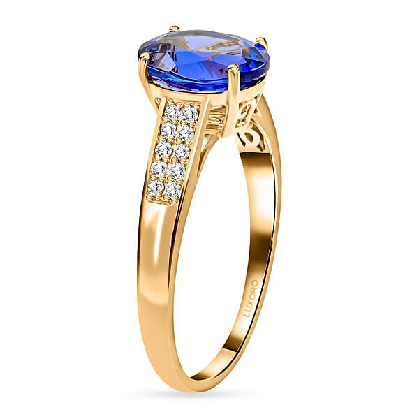 Certified & Appraised Luxoro 14K Yellow Gold AAA Tanzanite And G-H I2 Diamond Ring 3.00 Ctw