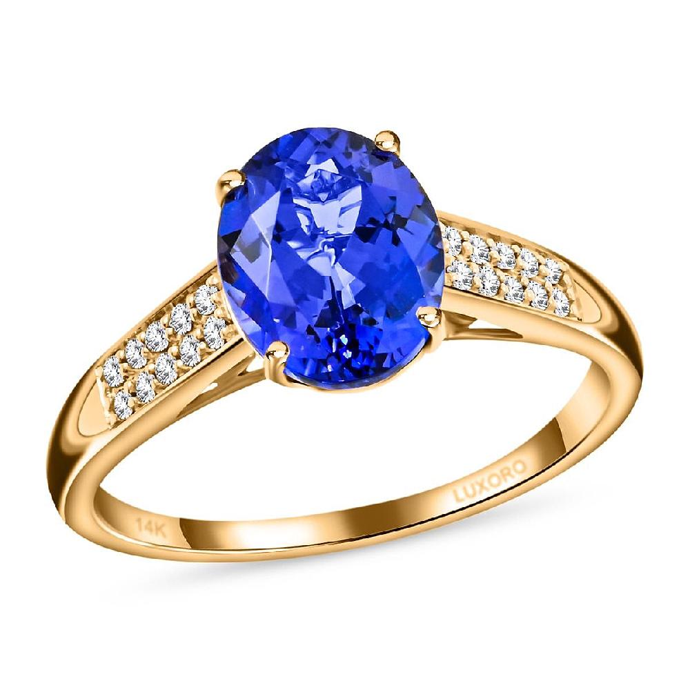 Certified & Appraised Luxoro 14K Yellow Gold AAA Tanzanite and G-H I2 Diamond Ring 3.00 ctw