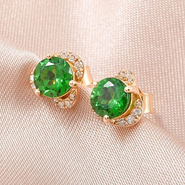 Certified & Appraised Luxoro 14K Yellow Gold AAA Tsavorite Garnet And I2 Diamond Earrings 1.30 Ctw