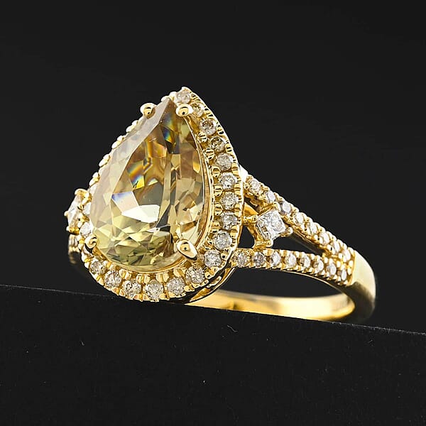 Certified & Appraised Luxoro 14K Yellow Gold AAA Turkizite Diamond (G-H I2) (0.52 Cts) Ring (4.65 G) 4.15 Ctw