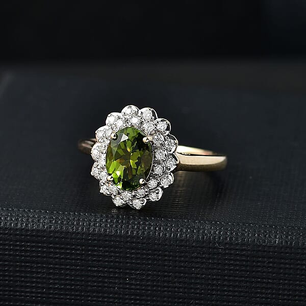 Certified & Appraised Luxoro AAA Aricanga Tourmaline And G-H I2 Diamond 1.42 Ctw Ring In 10K Yellow Gold