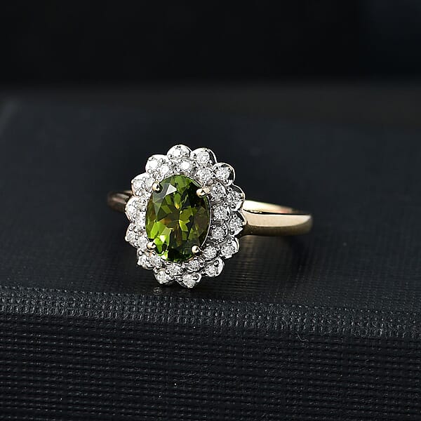 Certified & Appraised Luxoro AAA Aricanga Tourmaline And G-H I2 Diamond 1.42 Ctw Ring In 10K Yellow Gold