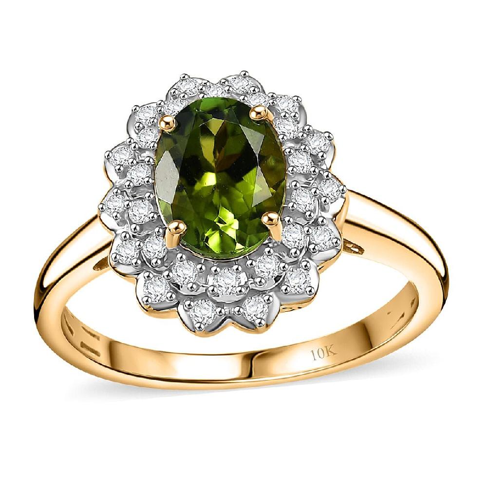 Certified & Appraised Luxoro AAA Aricanga Tourmaline and G-H I2 Diamond 1.42 ctw Ring in 10K Yellow Gold