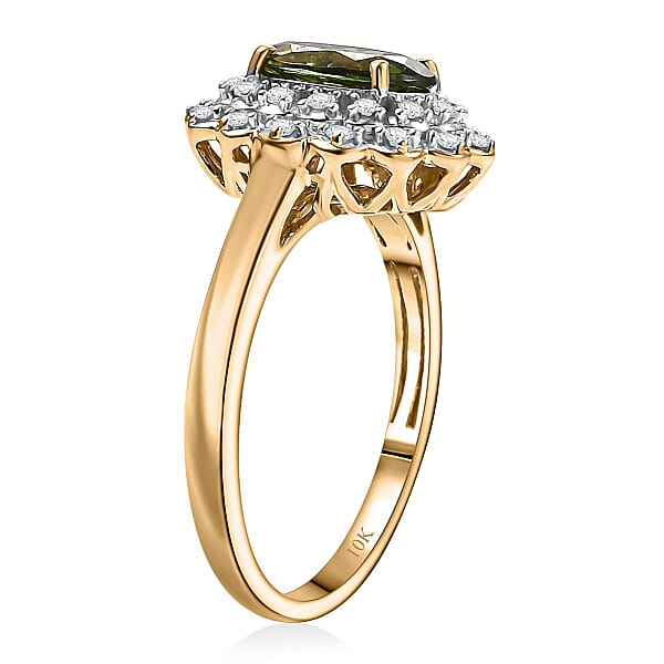 Certified & Appraised Luxoro AAA Aricanga Tourmaline And G-H I2 Diamond 1.42 Ctw Ring In 10K Yellow Gold