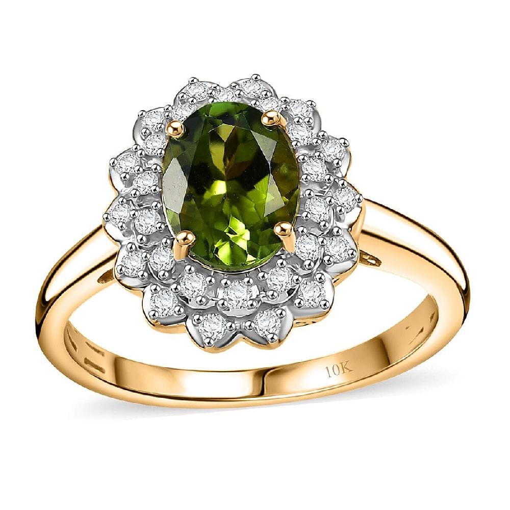 Certified & Appraised Luxoro AAA Aricanga Tourmaline and G-H I2 Diamond 1.42 ctw Ring in 10K Yellow Gold