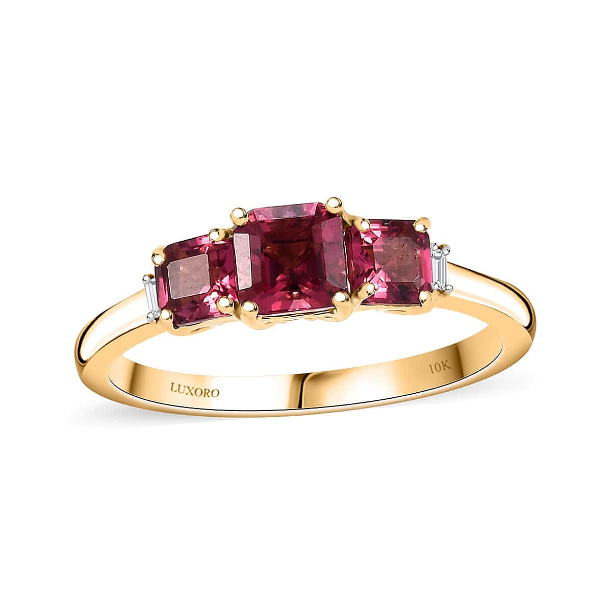 Certified & Appraised Luxoro AAA Asscher Cut Ouro Fino Rubellite and I2 Diamond 1.50 ctw Ring in 10K Yellow Gold