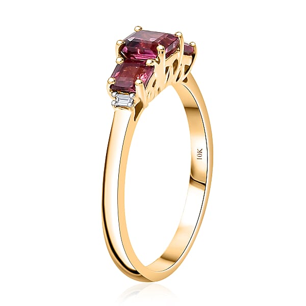 Certified & Appraised Luxoro AAA Asscher Cut Ouro Fino Rubellite And I2 Diamond 1.50 Ctw Ring In 10K Yellow Gold