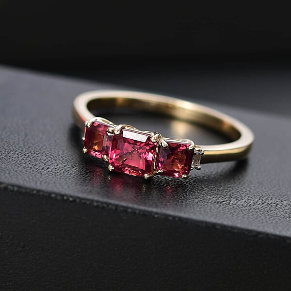 Certified & Appraised Luxoro AAA Asscher Cut Ouro Fino Rubellite And I2 Diamond 1.50 Ctw Ring In 10K Yellow Gold