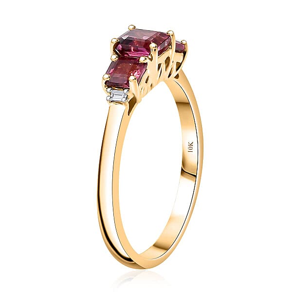 Certified & Appraised Luxoro AAA Asscher Cut Ouro Fino Rubellite And I2 Diamond 1.50 Ctw Ring In 10K Yellow Gold