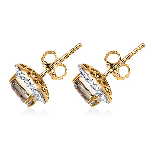 Certified & Appraised Luxoro AAA Asscher Cut Turkizite And G-H I2 Diamond 3.00 Ctw Halo Stud Earrings In 14K Yellow Gold (Del. In 10-15 Days)