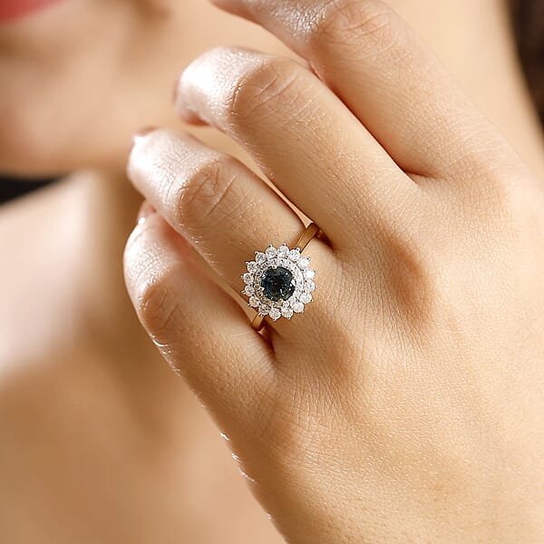 Certified & Appraised Luxoro AAA Australian Sapphire And G-H I2 Diamond 1.85 Ctw Floral Ring In 14K Yellow Gold