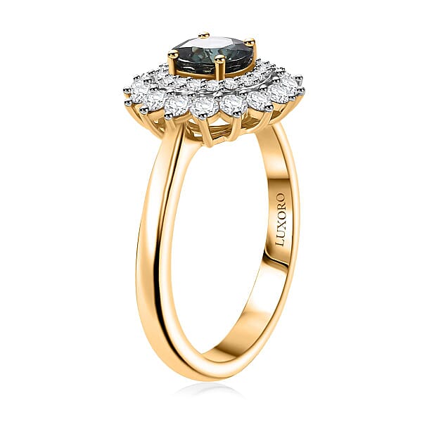 Certified & Appraised Luxoro AAA Australian Sapphire And G-H I2 Diamond 1.85 Ctw Floral Ring In 14K Yellow Gold