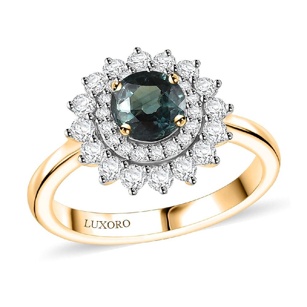 Certified & Appraised Luxoro AAA Australian Sapphire and G-H I2 Diamond 1.85 ctw Floral Ring in 14K Yellow Gold