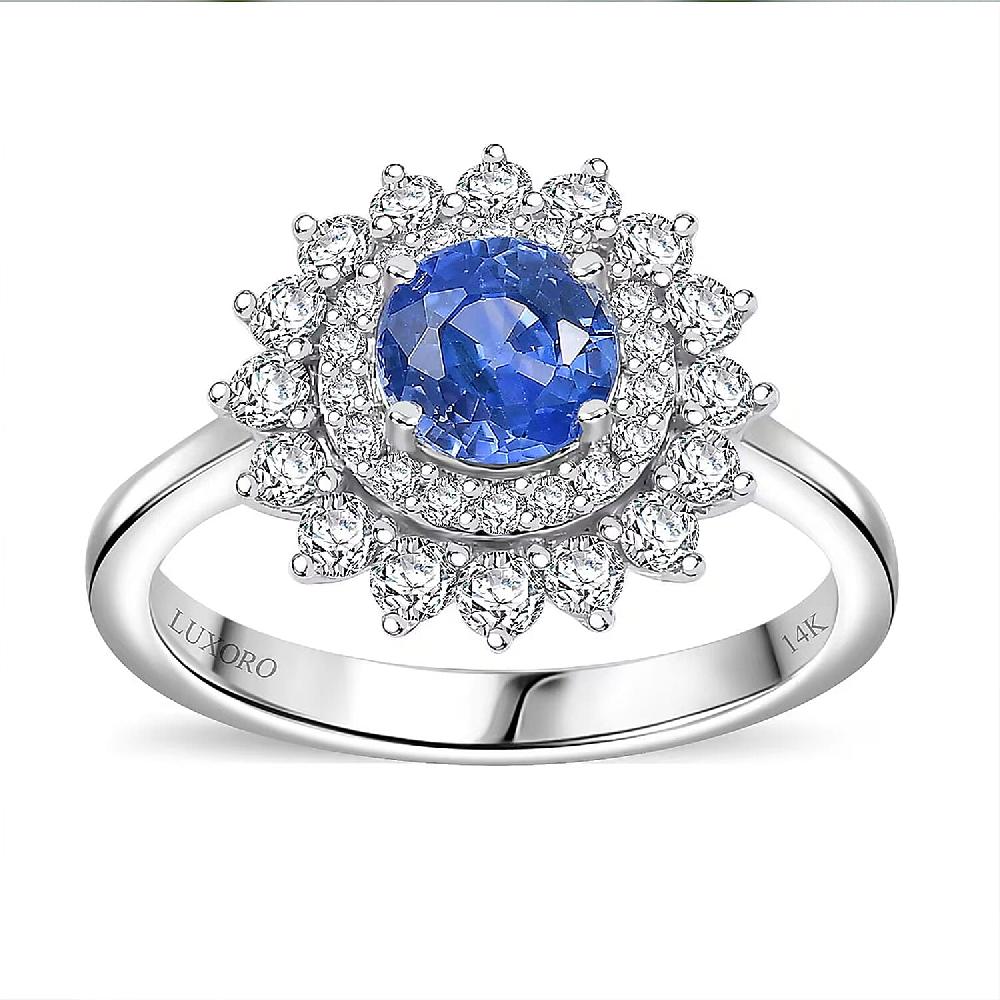 Certified & Appraised Luxoro AAA Blue Sapphire and G-H I2 Diamond 1.86 ctw Floral Ring in 14K White Gold