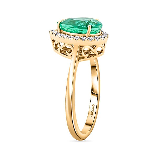 Certified & Appraised Luxoro AAA Boyaca Colombian Emerald And I2 Diamond 2.35 Ctw Ring In 14K Yellow Gold