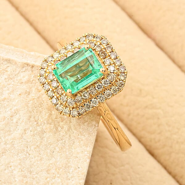 Certified & Appraised Luxoro AAA Boyaca Colombian Emerald And I2 Diamond 1.65 Ctw Ring In 14K Yellow Gold 4.27 Grams