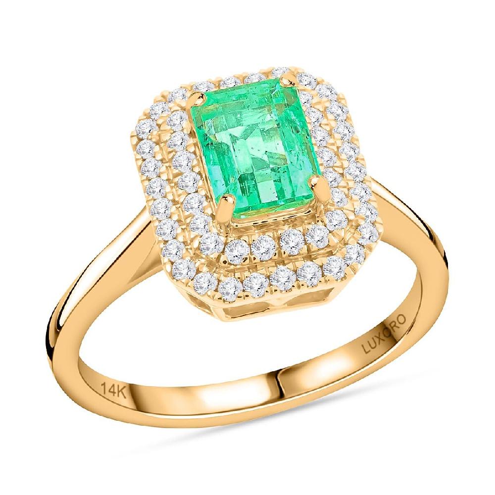 Certified & Appraised Luxoro AAA Boyaca Colombian Emerald and I2 Diamond 1.65 ctw Ring in 14K Yellow Gold 4.27 Grams