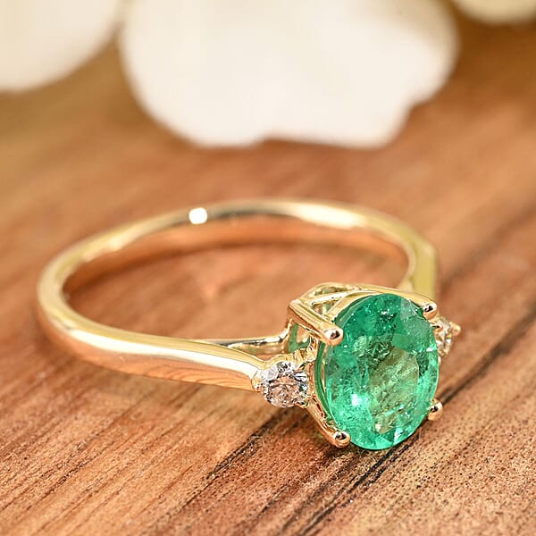 Certified & Appraised Luxoro AAA Boyaca Colombian Emerald And G-H I2 Diamond 1.10 Ctw Ring In 14K Yellow Gold