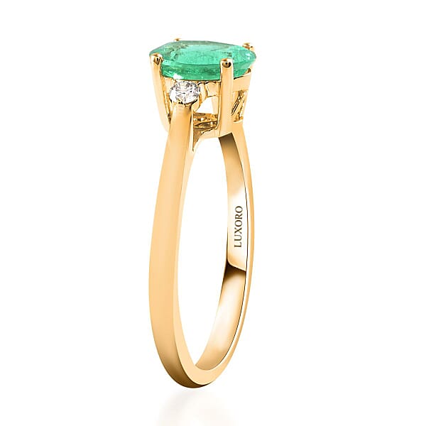 Certified & Appraised Luxoro AAA Boyaca Colombian Emerald And G-H I2 Diamond 1.10 Ctw Ring In 14K Yellow Gold