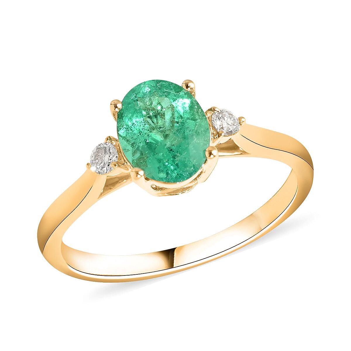 Certified & Appraised Luxoro AAA Boyaca Colombian Emerald and G-H I2 Diamond 1.10 ctw Ring in 14K Yellow Gold