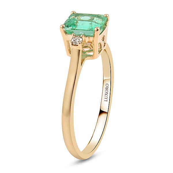 Certified & Appraised Luxoro AAA Boyaca Colombian Emerald And G-H I2 Diamond 1.15 Ctw Ring In 14K Yellow Gold
