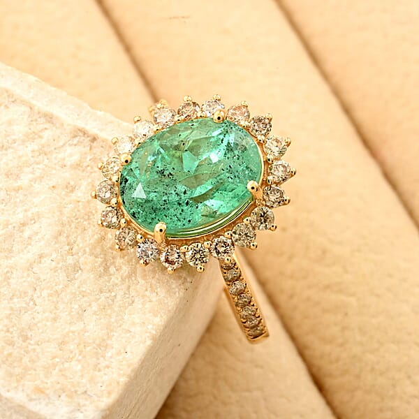 Certified & Appraised Luxoro AAA Boyaca Colombian Emerald And I2 Diamond 3.85 Ctw Ring In 14K Yellow Gold